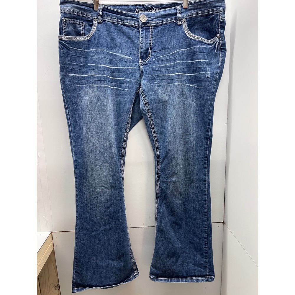Ariya Jeans Womens Plus Size 20 Bootcut Denim Medium Wash Embellished Pockets